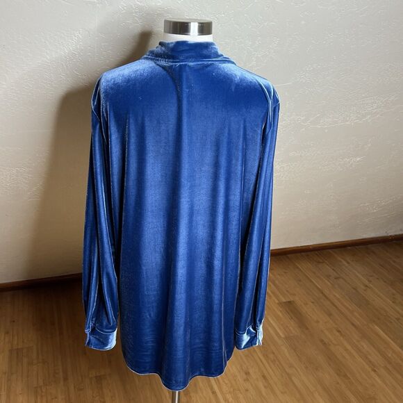 Denim & Co Velvet Tunic Top Womens Medium Blue Long Sleeve Button Down - Picture 8 of 8